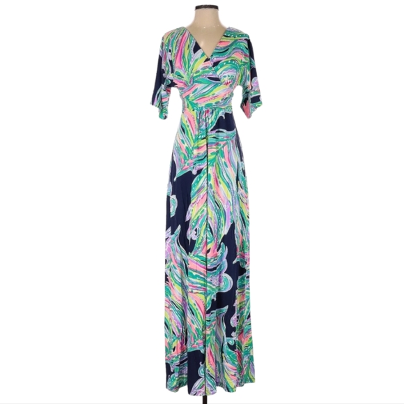 Lilly Pulitzer Dresses & Skirts - Lilly Pulitzer Parigi Maxi Dress Women Small Blue Pink Floral Paisley 3/4 Sleeve